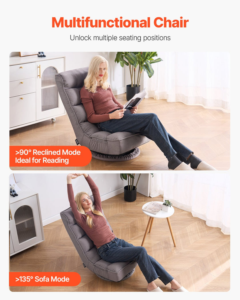 VEVOR 360° Swivel Floor Gaming Chair with 4 Adjustable Position Folding Chair