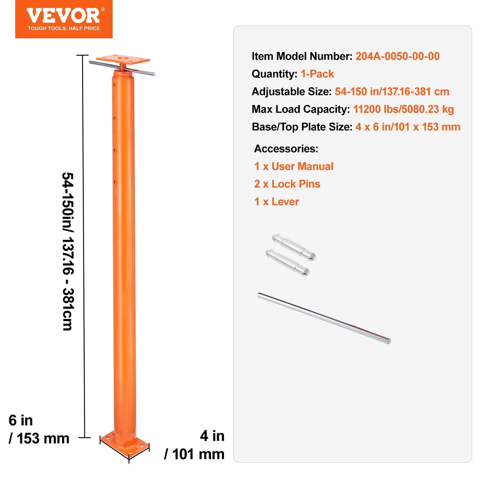 VEVOR Adjustable Floor Jack Post House Floor Leveling Lift 54