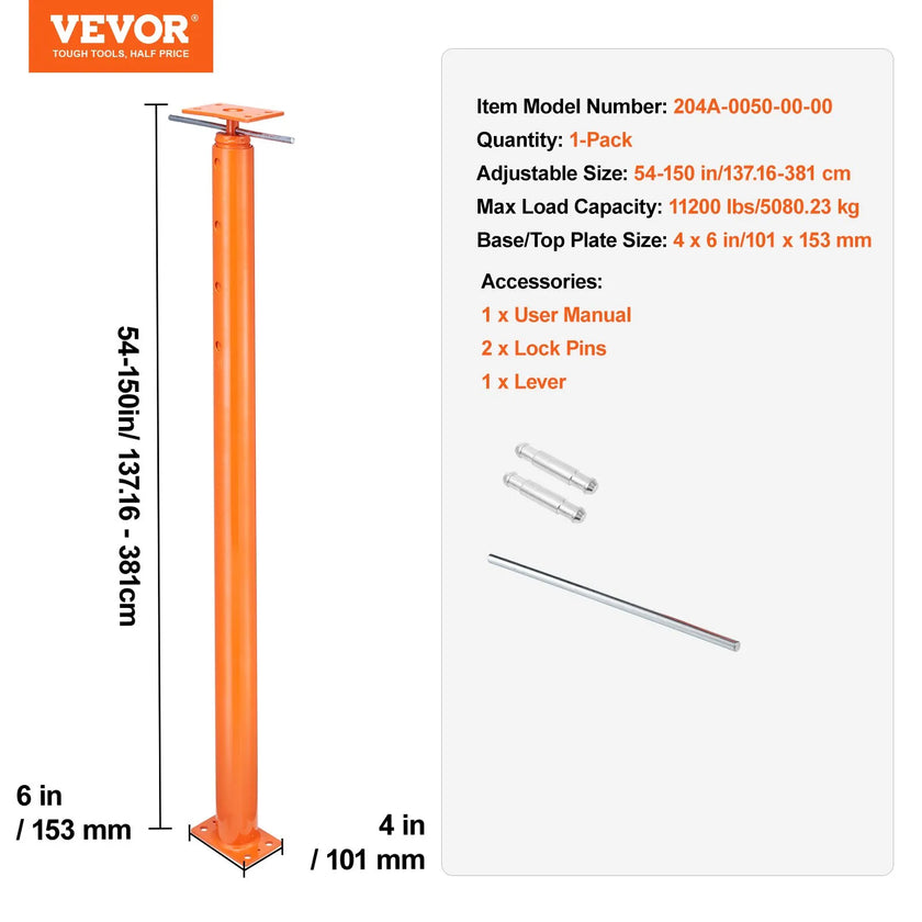VEVOR Adjustable Floor Jack Post House Floor Leveling Lift 54