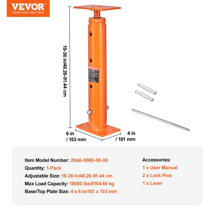 VEVOR Adjustable Floor Jack Post House Floor Leveling Lift 19