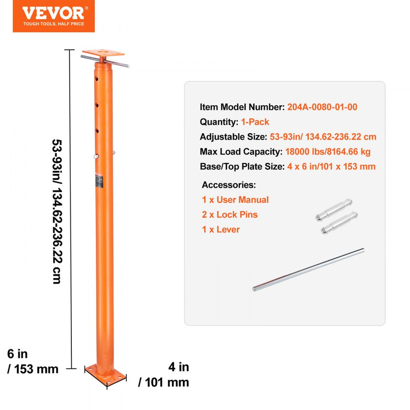 VEVOR Adjustable Floor Jack Post House Floor Leveling Lift 53