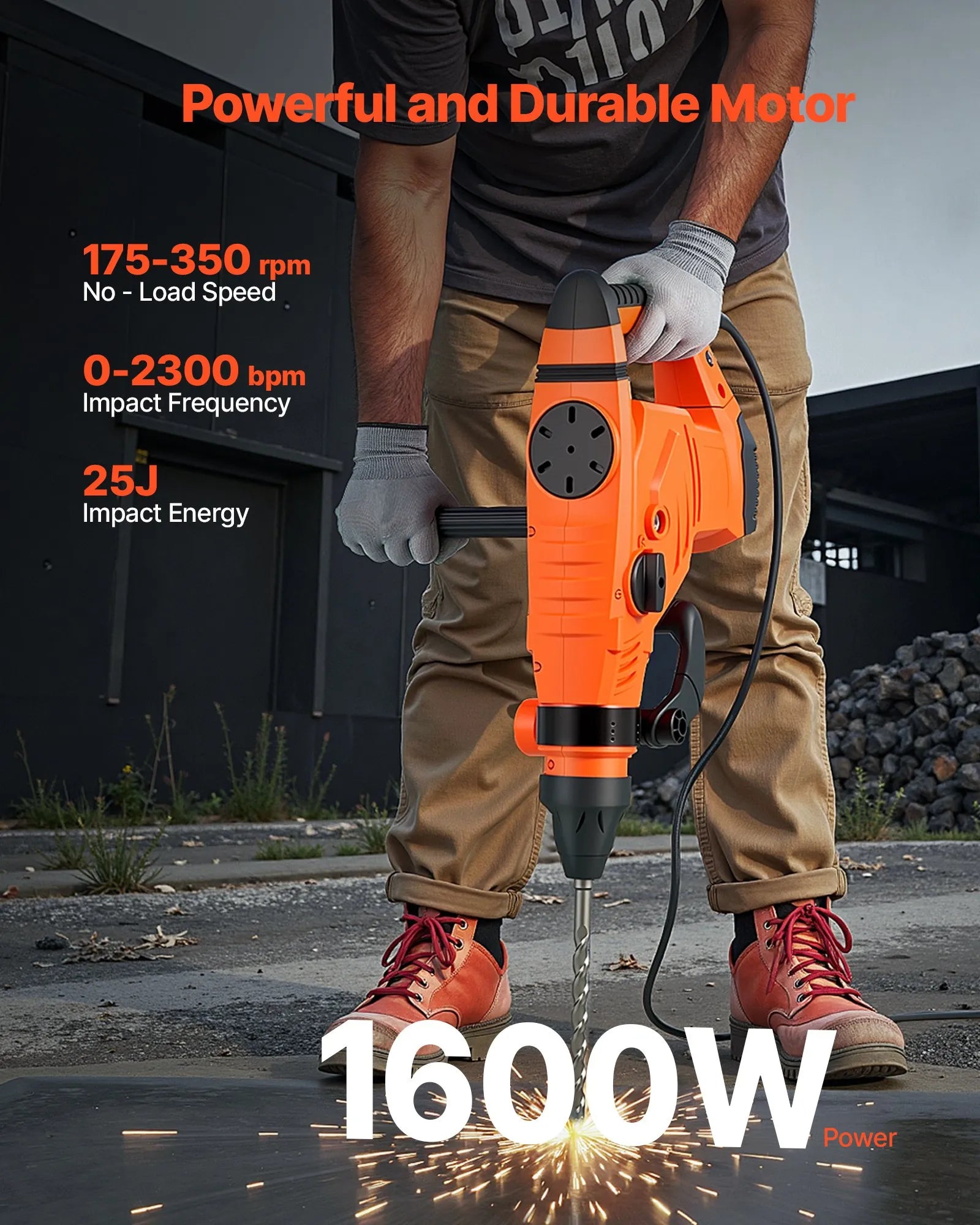VEVOR SDS-Max 2-Inch Corded Rotary Hammer Drill Kit 1600W 350RPM 3 Functions