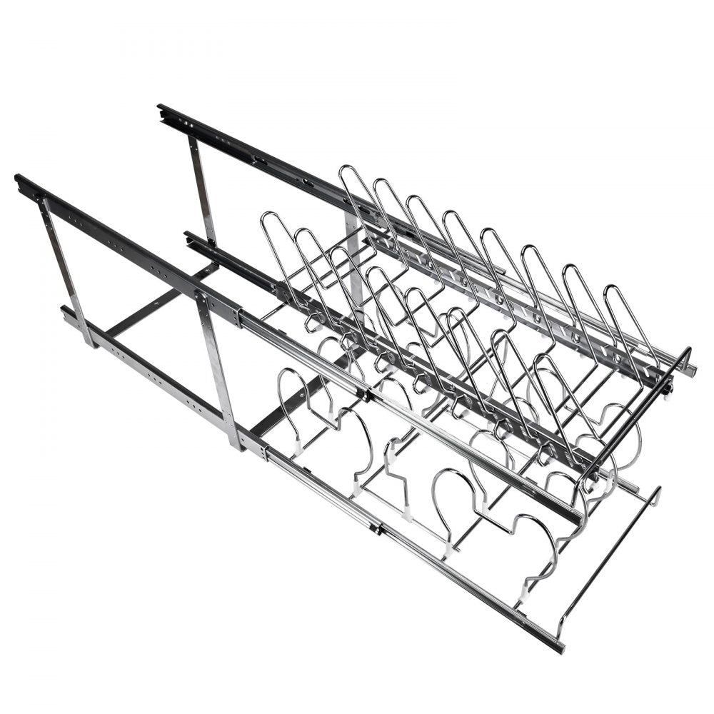 VEVOR Pan and Pot Rack, 2-Tier Expandable Pull Out Under Cabinet Organizer, Cookie Sheet Baking Pans Tray Racks, Adjustable Wire Dividers, Steel Lid Holder for Kitchen Cabinet & Pantry Storage, 12