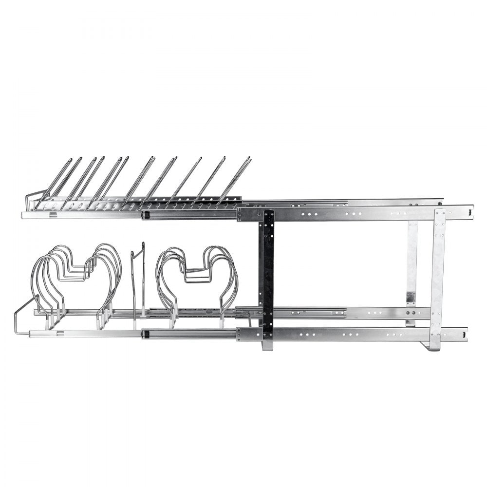 VEVOR Pan and Pot Rack, 2-Tier Expandable Pull Out Under Cabinet Organizer, Cookie Sheet Baking Pans Tray Racks, Adjustable Wire Dividers, Steel Lid Holder for Kitchen Cabinet & Pantry Storage, 12