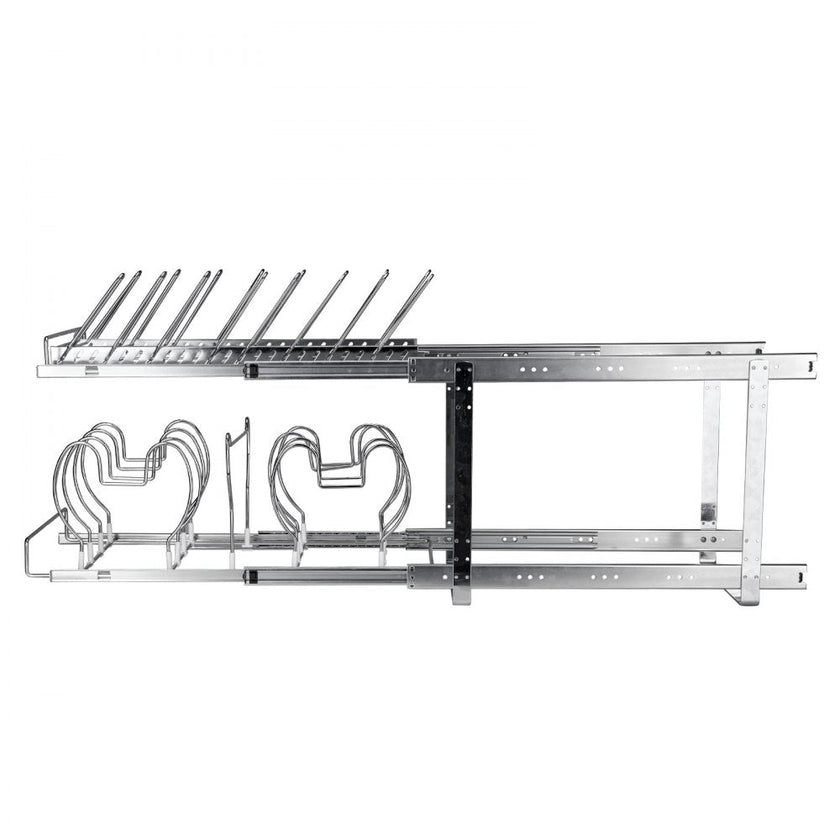 VEVOR Pan and Pot Rack, 2-Tier Expandable Pull Out Under Cabinet Organizer, Cookie Sheet Baking Pans Tray Racks, Adjustable Wire Dividers, Steel Lid Holder for Kitchen Cabinet & Pantry Storage, 12
