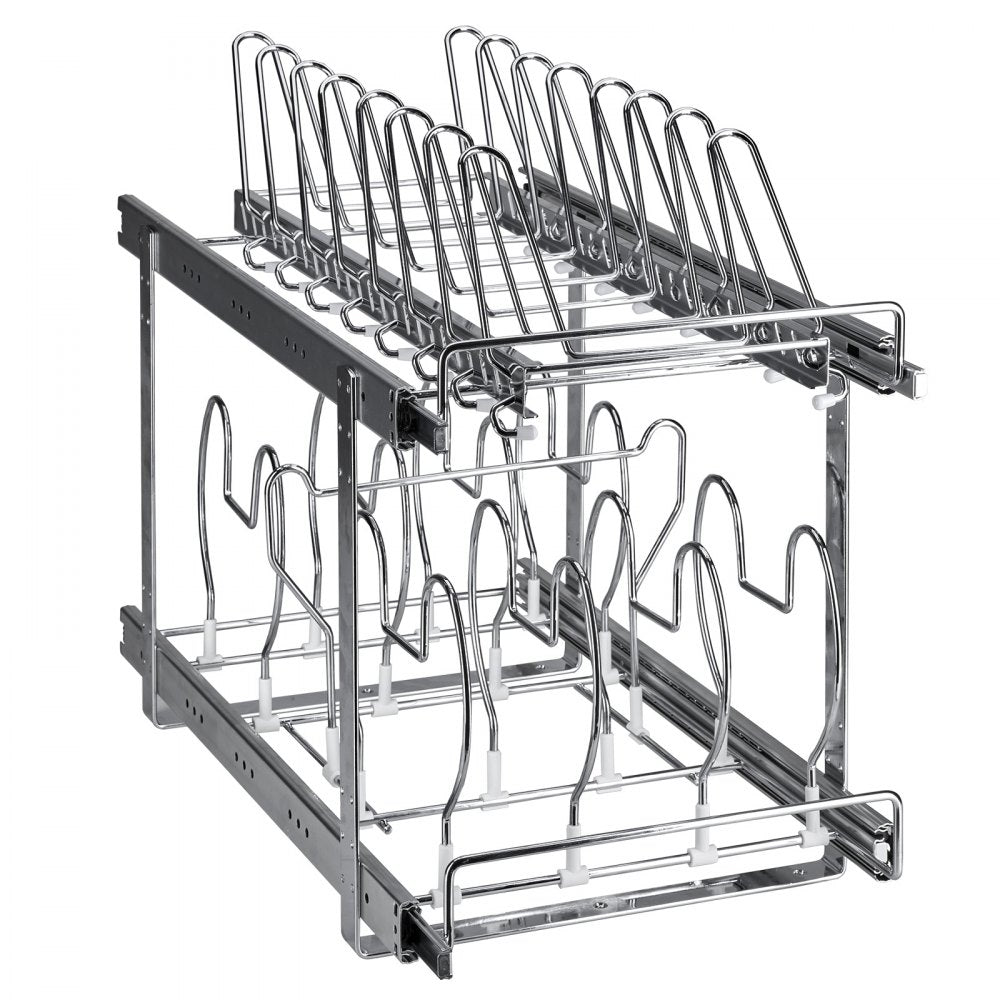 VEVOR Pan and Pot Rack, 2-Tier Expandable Pull Out Under Cabinet Organizer, Cookie Sheet Baking Pans Tray Racks, Adjustable Wire Dividers, Steel Lid Holder for Kitchen Cabinet & Pantry Storage, 12