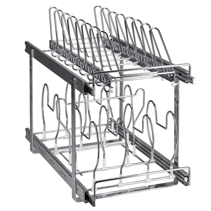 VEVOR Pan and Pot Rack, 2-Tier Expandable Pull Out Under Cabinet Organizer, Cookie Sheet Baking Pans Tray Racks, Adjustable Wire Dividers, Steel Lid Holder for Kitchen Cabinet & Pantry Storage, 12