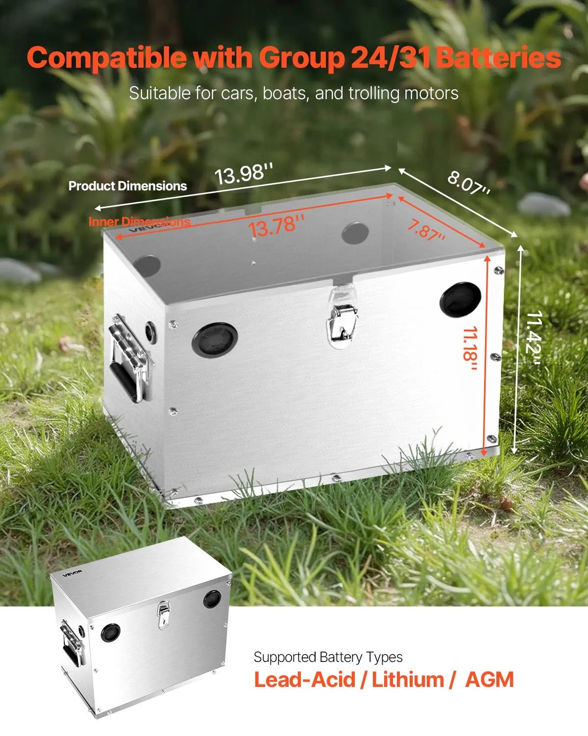 VEVOR Battery Box Group 24/31 Stainless Steel Shell for Cars & Trolling Motors
