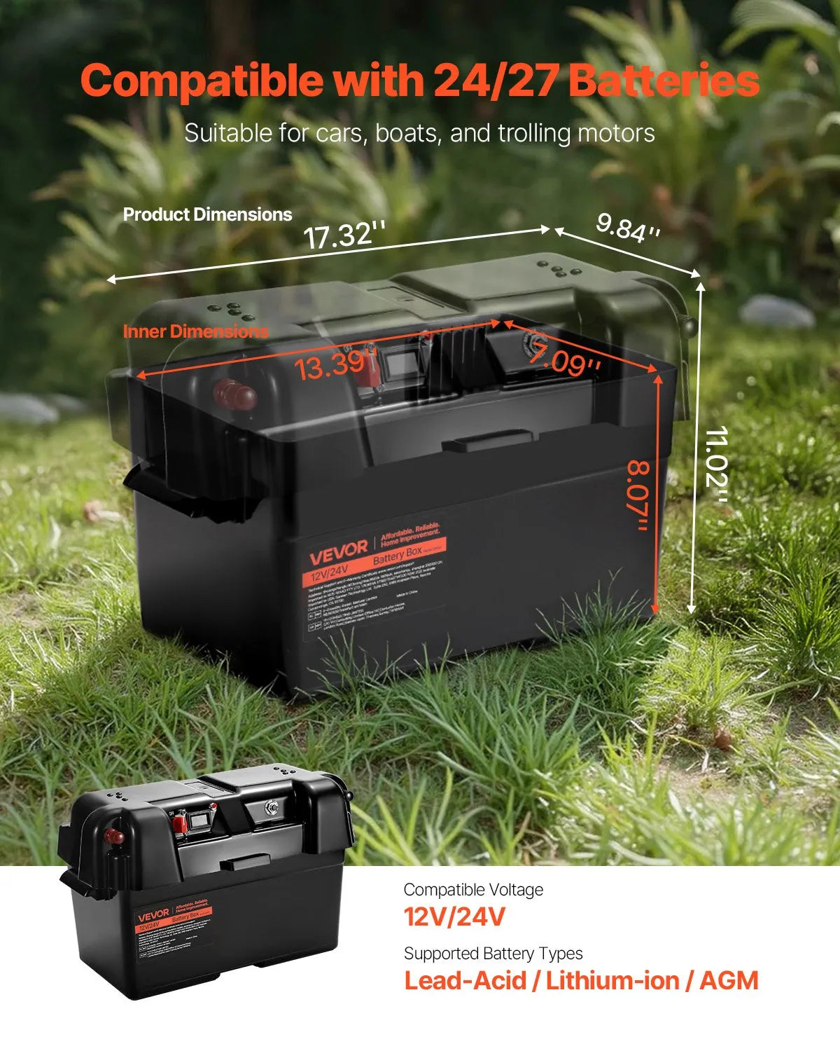 VEVOR Battery Box Group 24/27 Smart Battery Box 12V/24V/36V for Trolling Motor