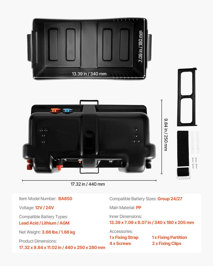 VEVOR Battery Box Group 24/27 Smart Battery Box 12V/24V/36V for Trolling Motor