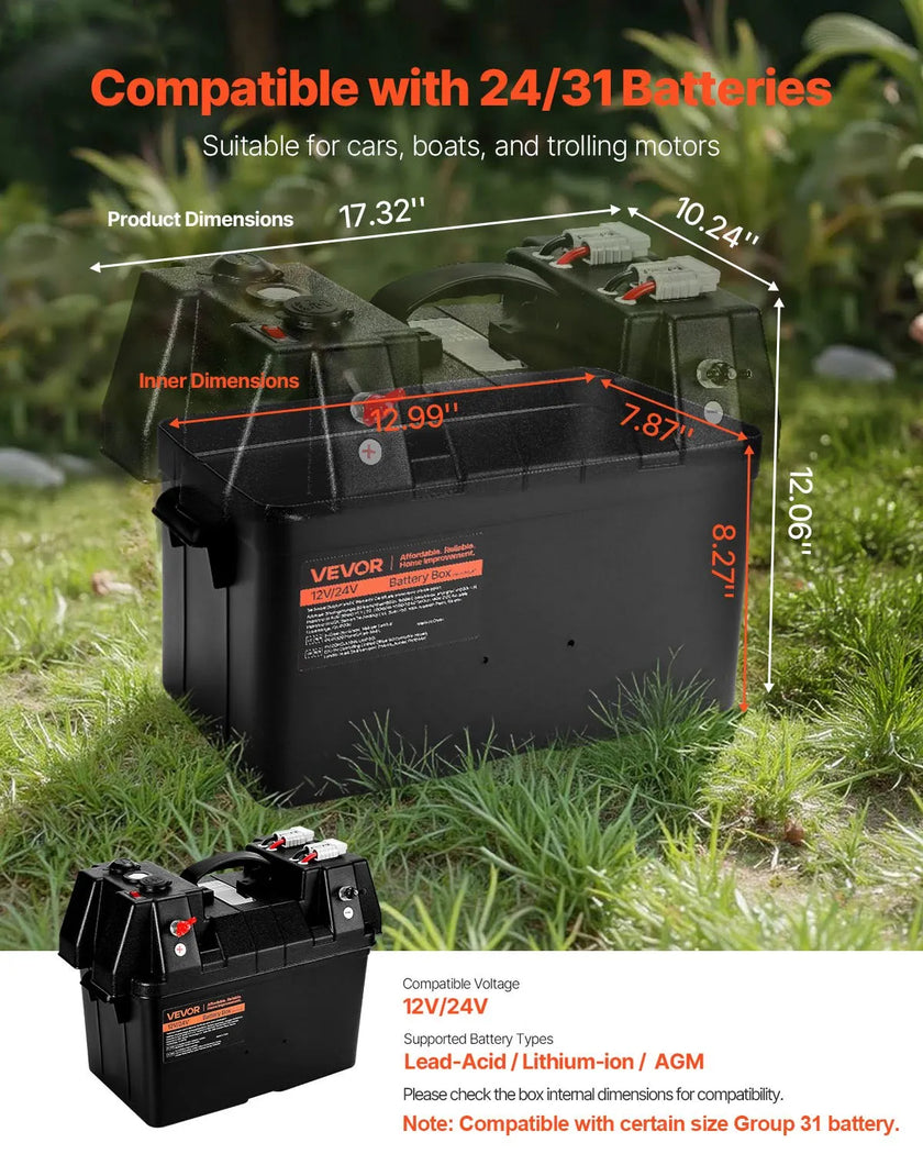 VEVOR Battery Box Group 24/31 Smart Battery Box 12V/24V/36V for Trolling Motor