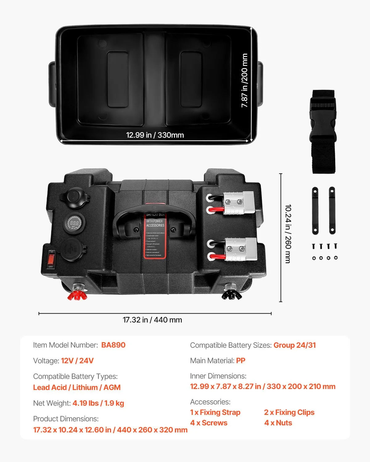 VEVOR Battery Box Group 24/31 Smart Battery Box 12V/24V/36V for Trolling Motor