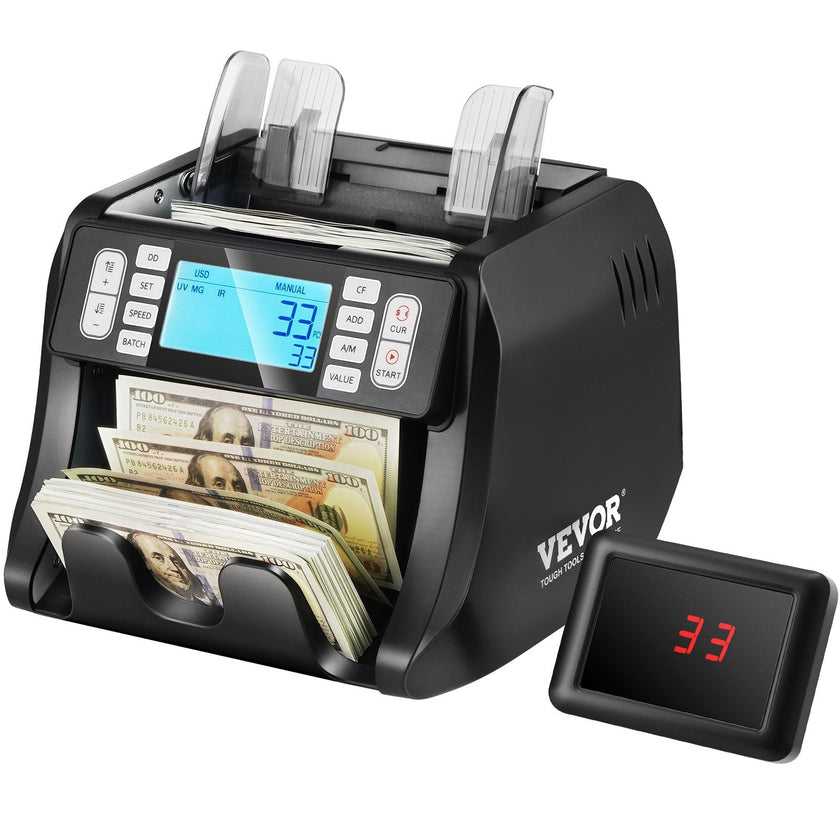 VEVOR Money Counter Machine, Bill Counter with UV, MG, IR and DD Counterfeit Detection, USD & EUR Cash Counting Machine with Add and Batch Modes, Large LCD & External Display, Not applicable to Canadian dollars