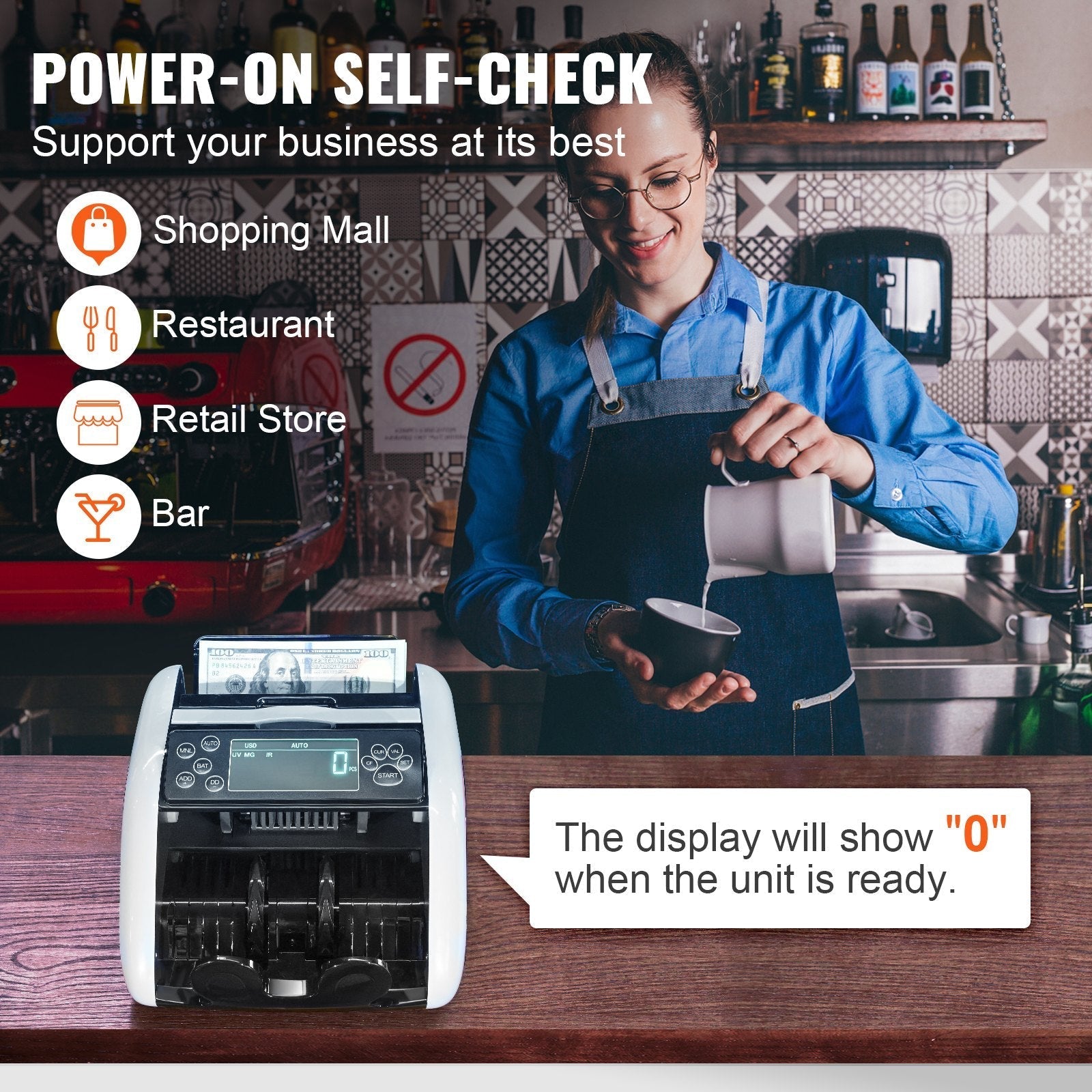 VEVOR Money Counter Machine, Bill Counter with UV, MG, IR and DD Counterfeit Detection, USD & EUR Cash Counting Machine with Large LCD & External Display for Small Business?Not applicable to Canadian dollars