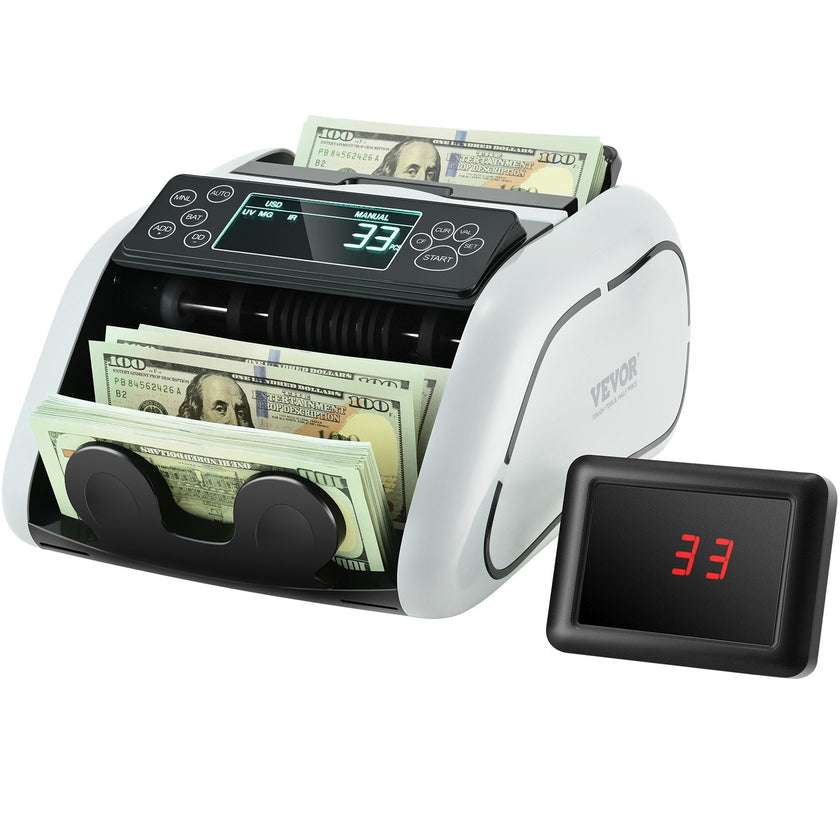 VEVOR Money Counter Machine, Bill Counter with UV, MG, IR and DD Counterfeit Detection, USD & EUR Cash Counting Machine with Large LCD & External Display for Small Business?Not applicable to Canadian dollars