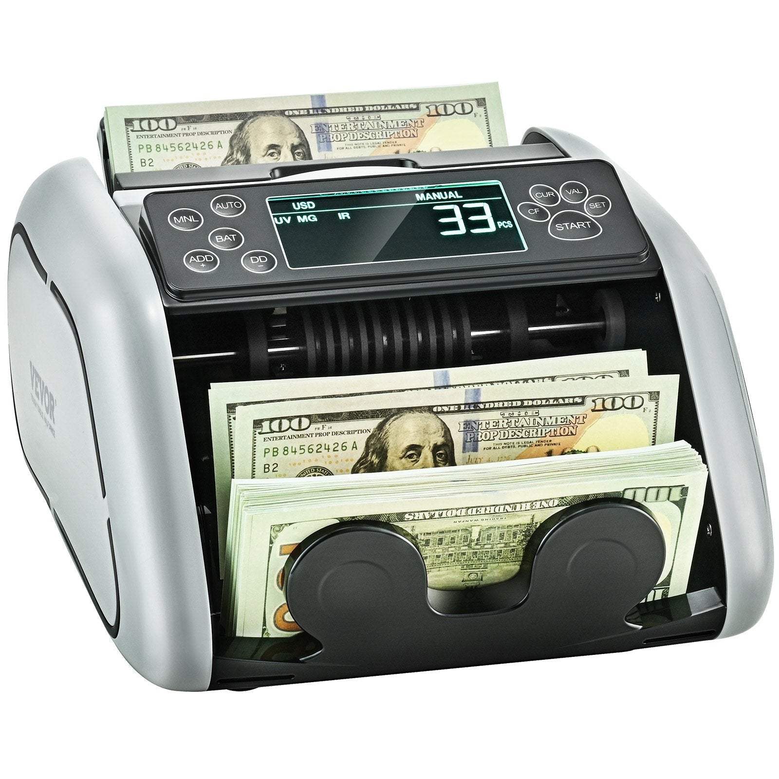 VEVOR Money Counter Machine, Bill Counter with UV, MG, IR and DD Counterfeit Detection, USD & EUR Cash Counting Machine with Large LCD & External Display for Small Business?Not applicable to Canadian dollars