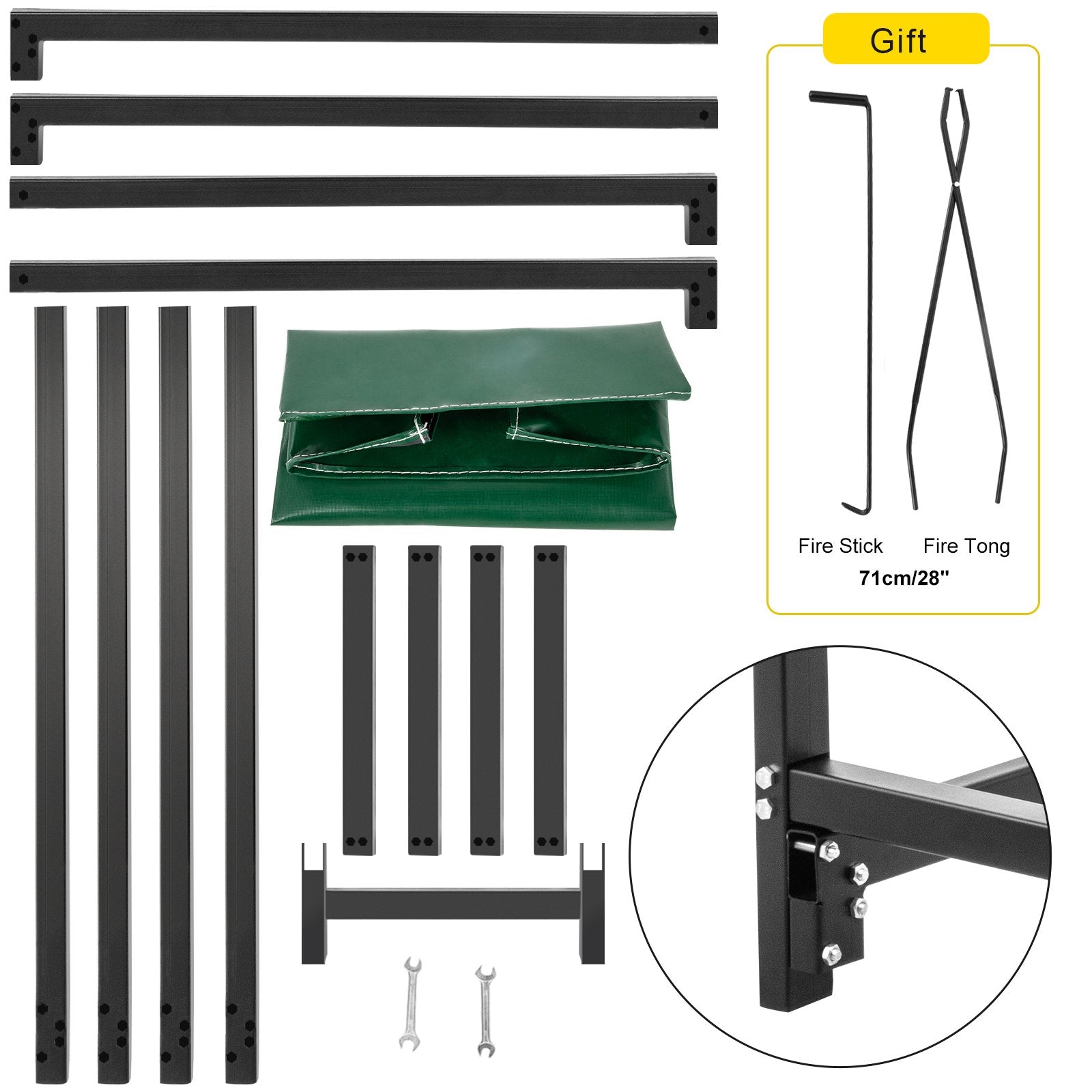 VEVOR Firewood Log Rack, 8ft Firewood Rack Outdoor, Black Firewood Rack stand, Steel Outdoor Wood Rack, Firewood Log Holder with Load Capacity 1300lbs, Firewood Rack with Cover & Fireplace Tool Set