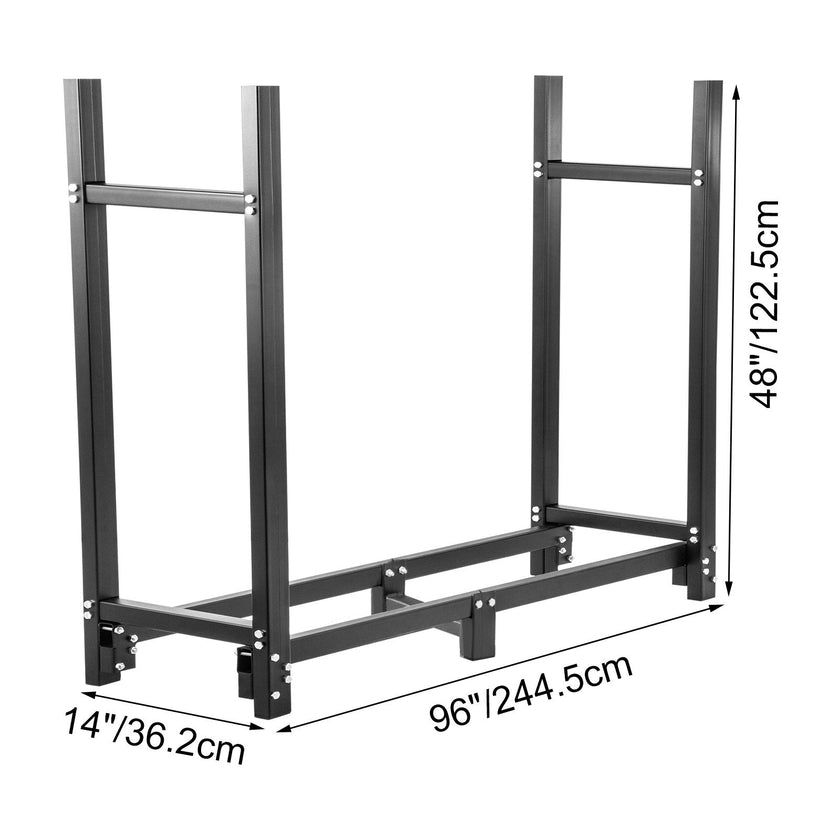 VEVOR Firewood Log Rack, 8ft Firewood Rack Outdoor, Black Firewood Rack stand, Steel Outdoor Wood Rack, Firewood Log Holder with Load Capacity 1300lbs, Firewood Rack with Cover & Fireplace Tool Set
