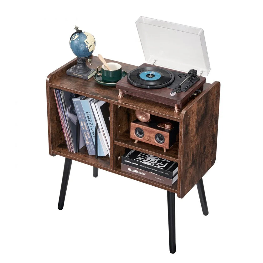 VEVOR Record Player Stand 2-Tier Wooden Turntable Stand 3 Cabinets Black & Brown