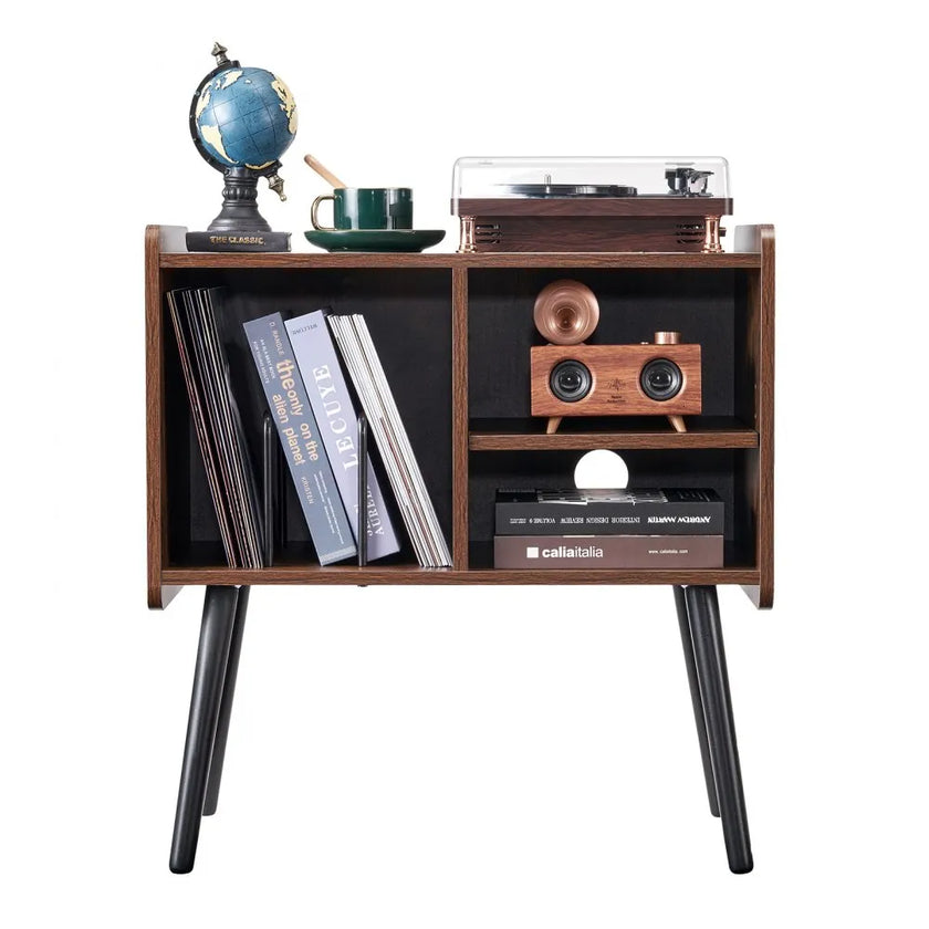 VEVOR Record Player Stand 2-Tier Wooden Turntable Stand 3 Cabinets Black & Brown