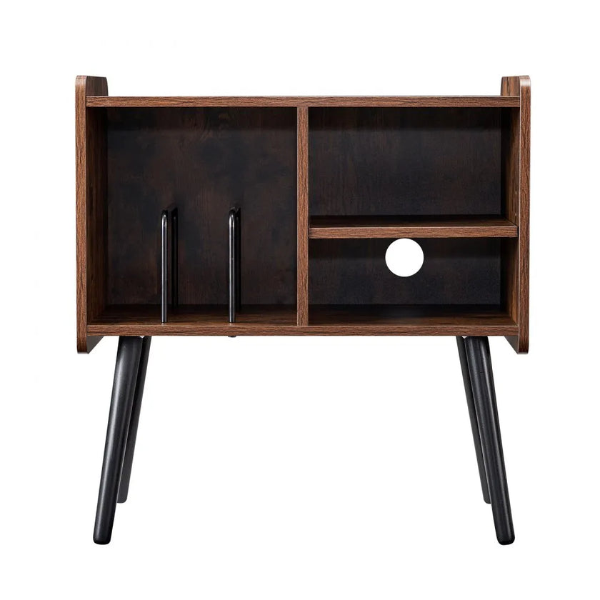VEVOR Record Player Stand 2-Tier Wooden Turntable Stand 3 Cabinets Black & Brown