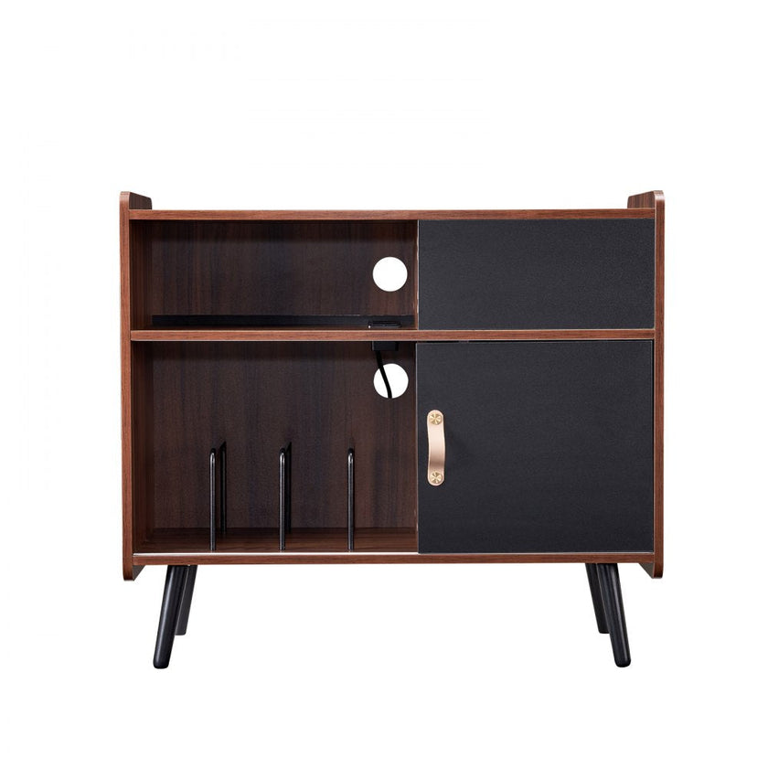 VEVOR Record Player Stand 3-Tier Wooden Turntable Stand Sliding Door Power Strip