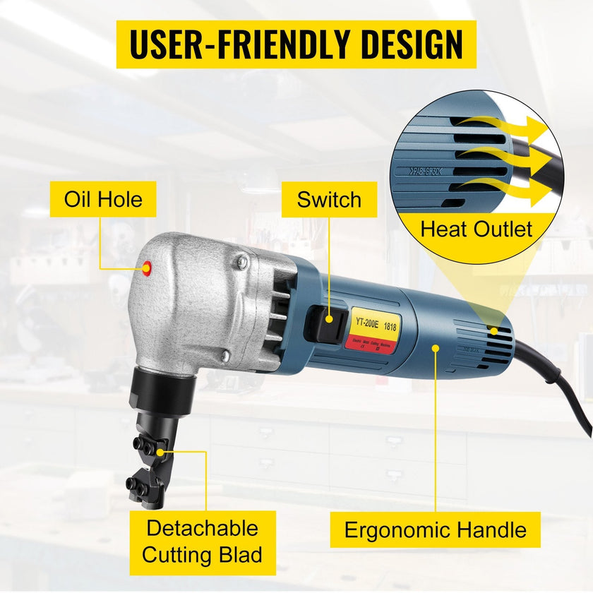 VEVOR Sheet Metal Nibbler 380W, Electric Metal Nibbler 1800RPM High Speed Rotor 0.07in/1.8mm, Metal Nibbler Cutter w Replaced Blades Storage Case for Cutting Stainless Steel, Aluminium, Plastic