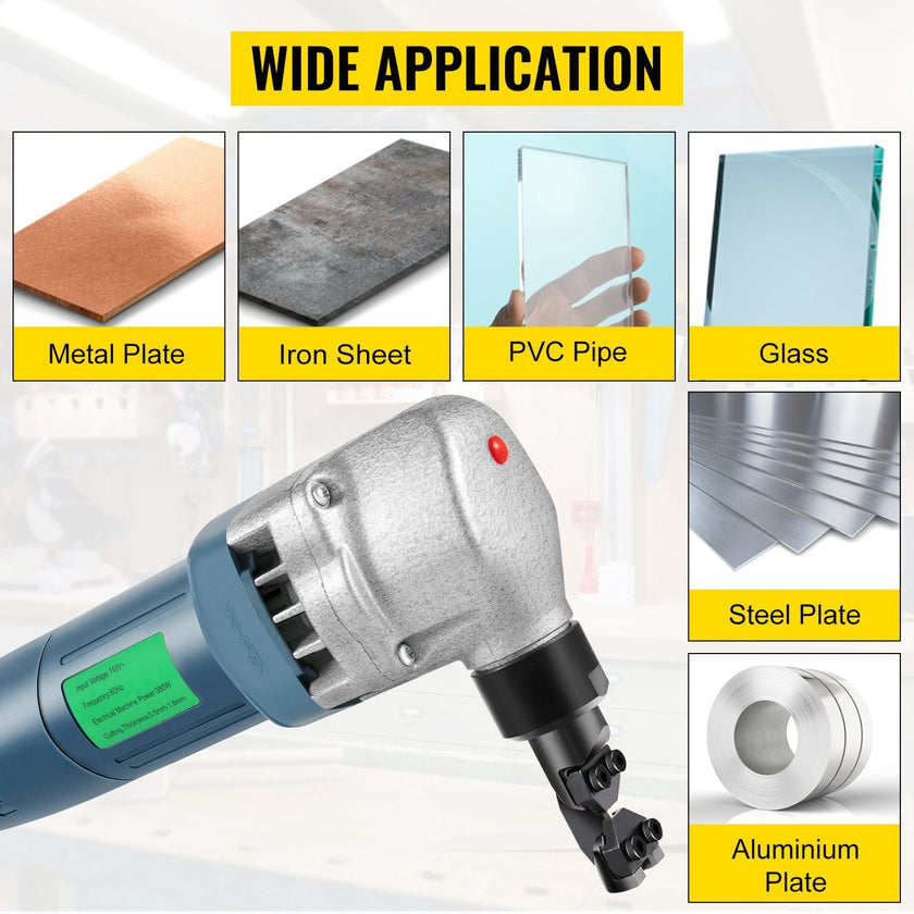 VEVOR Sheet Metal Nibbler 380W, Electric Metal Nibbler 1800RPM High Speed Rotor 0.07in/1.8mm, Metal Nibbler Cutter w Replaced Blades Storage Case for Cutting Stainless Steel, Aluminium, Plastic