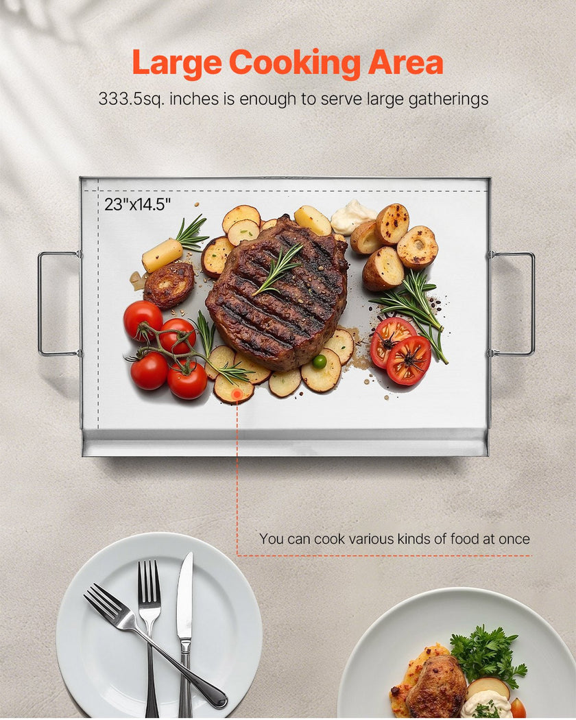 VEVOR 23x16 in Flat Top Griddle Stainless Steel Universal BBQ Grill Pan Cookware