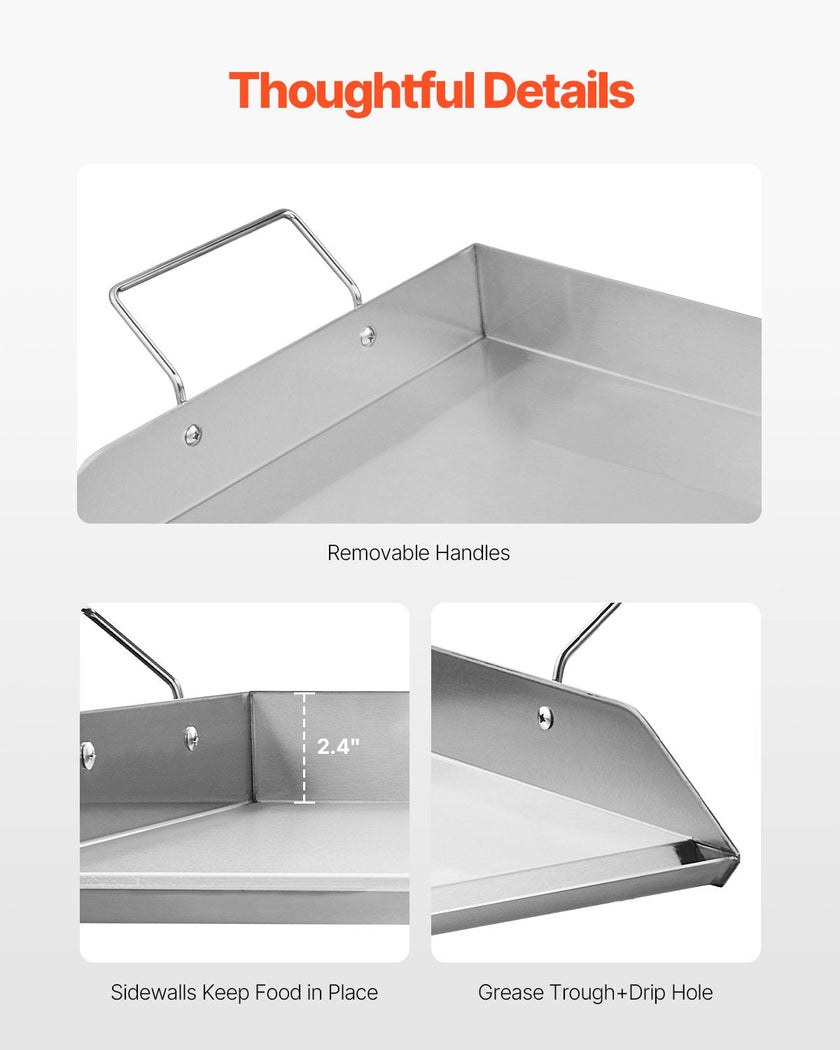 VEVOR 32x16 in Flat Top Griddle Stainless Steel Universal BBQ Grill Pan Cookware