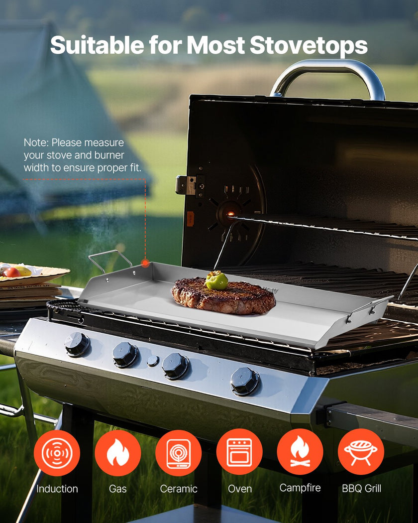 VEVOR 32x16 in Flat Top Griddle Stainless Steel Universal BBQ Grill Pan Cookware