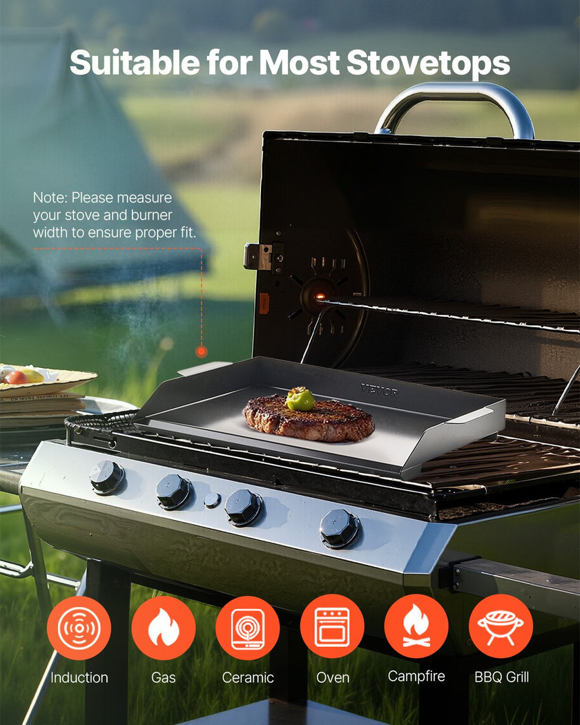 VEVOR 22x16 in Flat Top Griddle Carbon Steel Universal BBQ Grill Pan Cookware