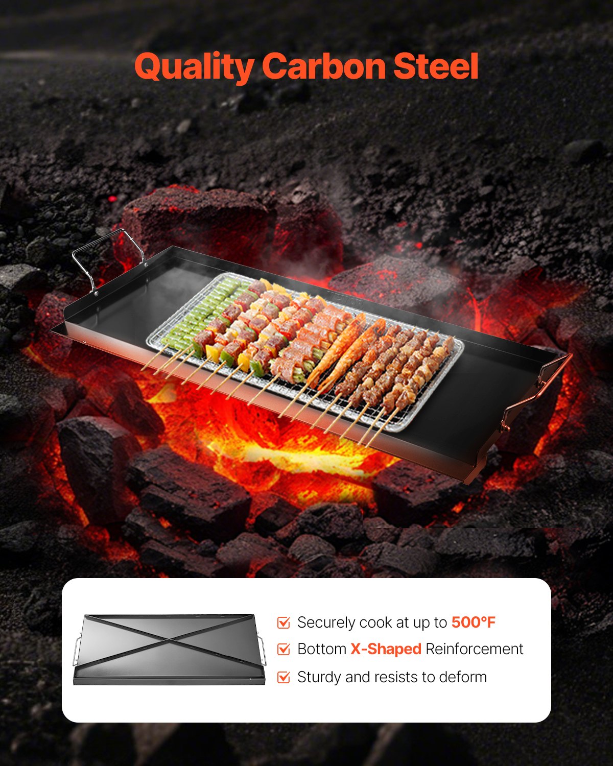 VEVOR 32x14 in Flat Top Griddle Carbon Steel Universal BBQ Grill Pan Cookware