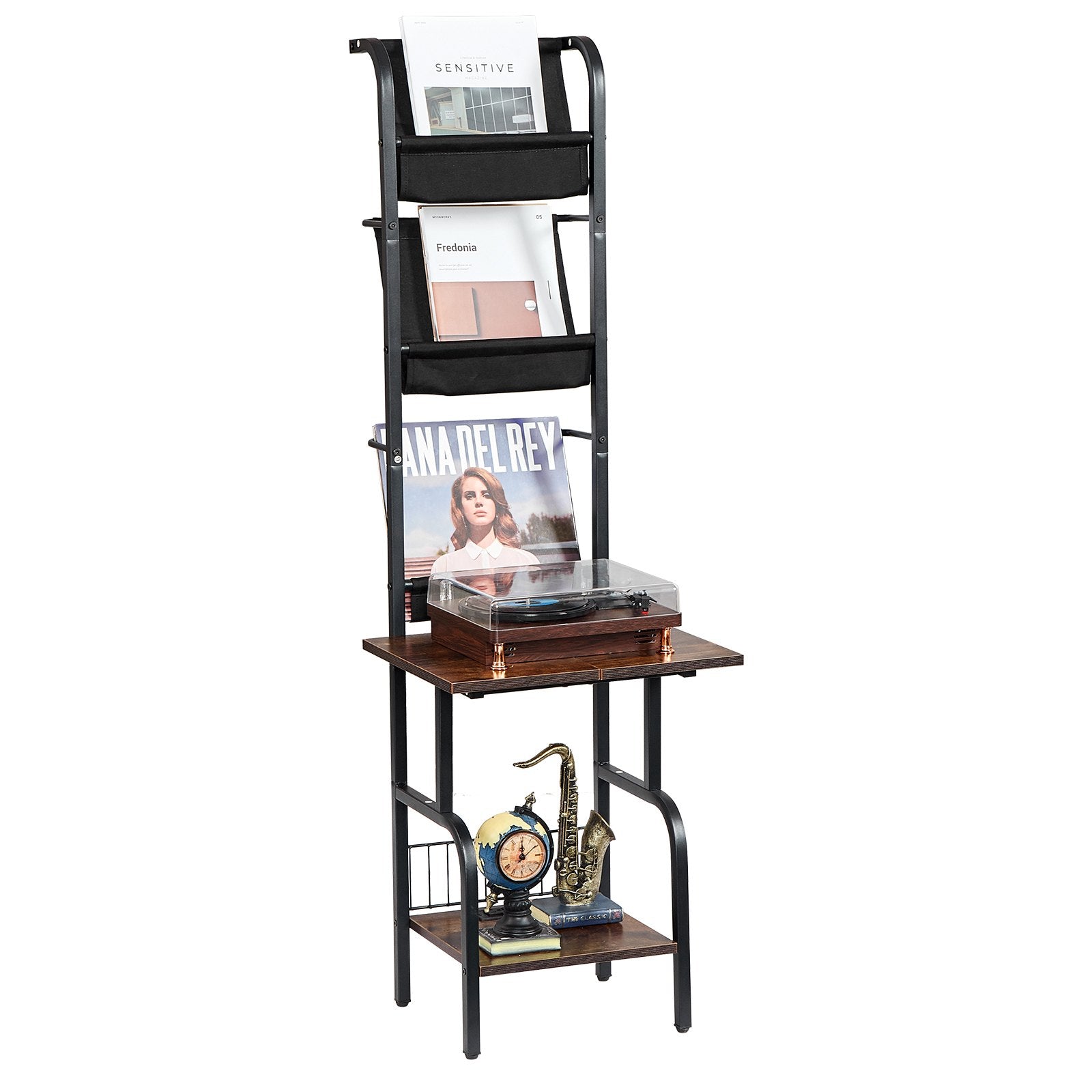 VEVOR 5 Tiers Record Player with LED Light & USB Ports Metal Vinyl Shelf Black