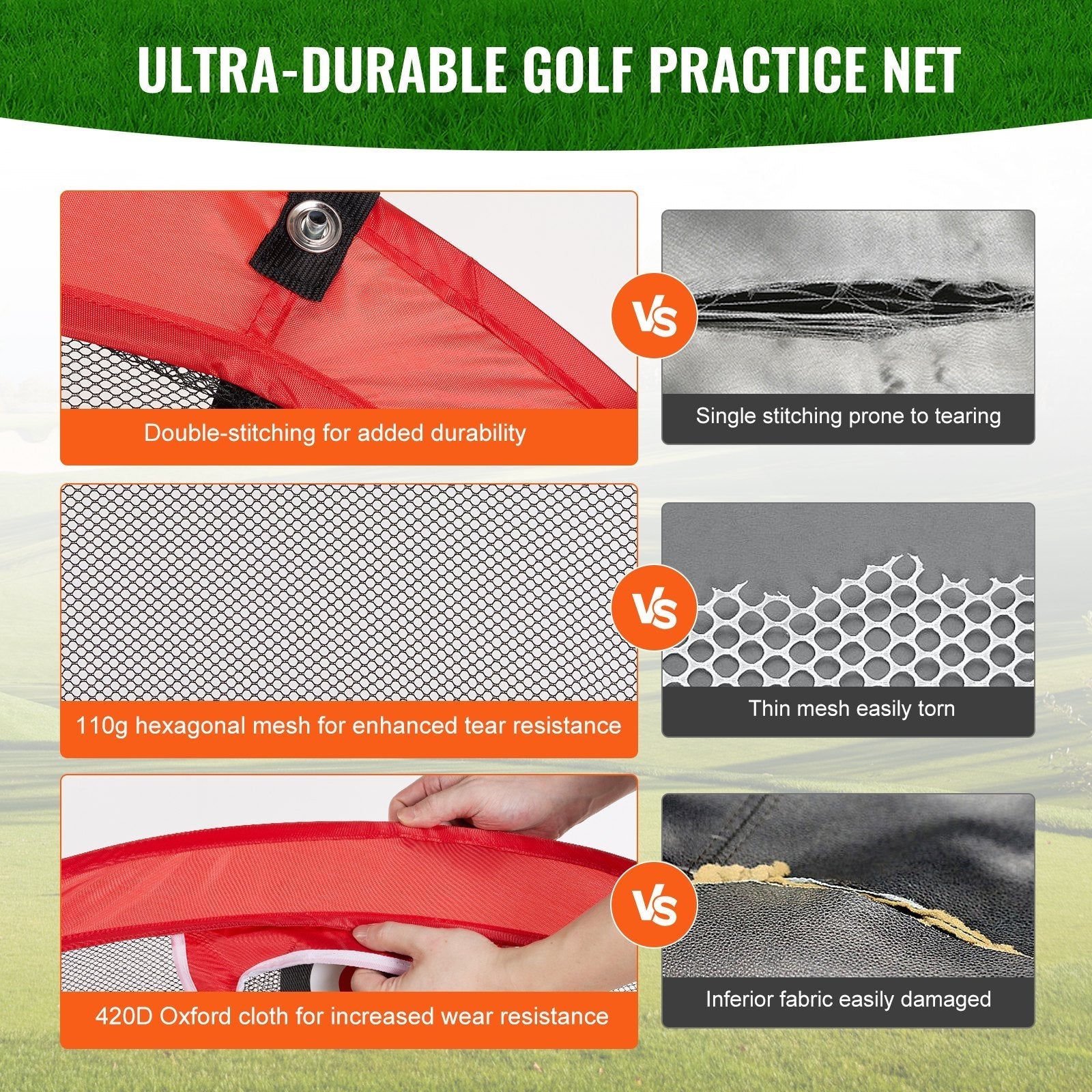 VEVOR Golf Chipping Net, Pop Up Golf Practice Net, Portable Indoor Outdoor Home Golf Hitting Aid Net with Target and Carry Bag, for Backyard Driving Training Swing, Gift for Men, Golf Lover, Red