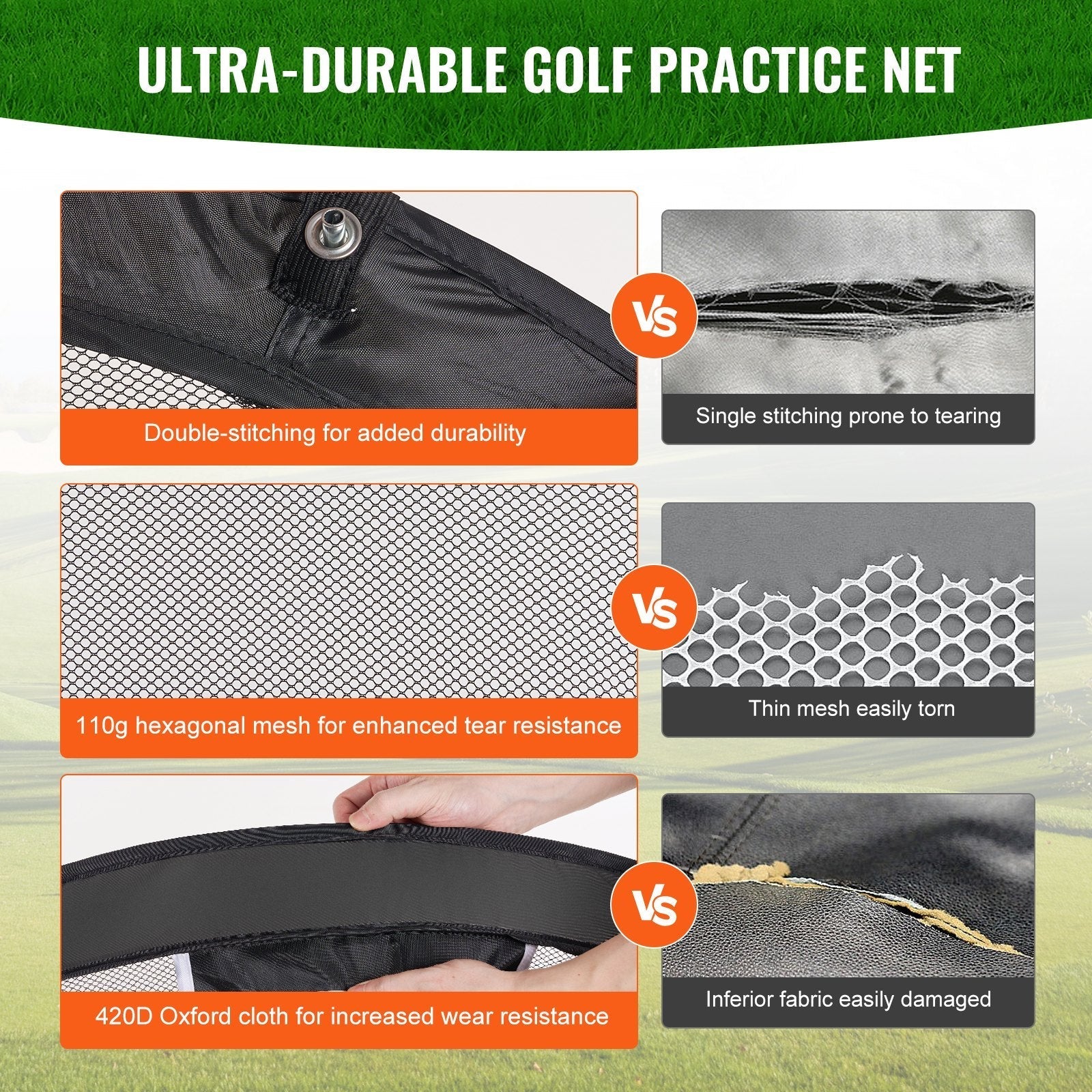 VEVOR Golf Chipping Net, Pop Up Golf Practice Net, Portable Indoor Outdoor Home Golf Hitting Aid Net with Target/Mat/Balls/Tee/Carry Bag, for Backyard Driving Training Swing, Gift for Men, Black