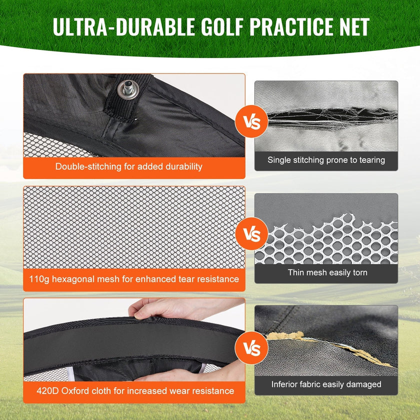 VEVOR Golf Chipping Net, Pop Up Golf Practice Net, Portable Indoor Outdoor Home Golf Hitting Aid Net with Target/Mat/Balls/Tee/Carry Bag, for Backyard Driving Training Swing, Gift for Men, Black