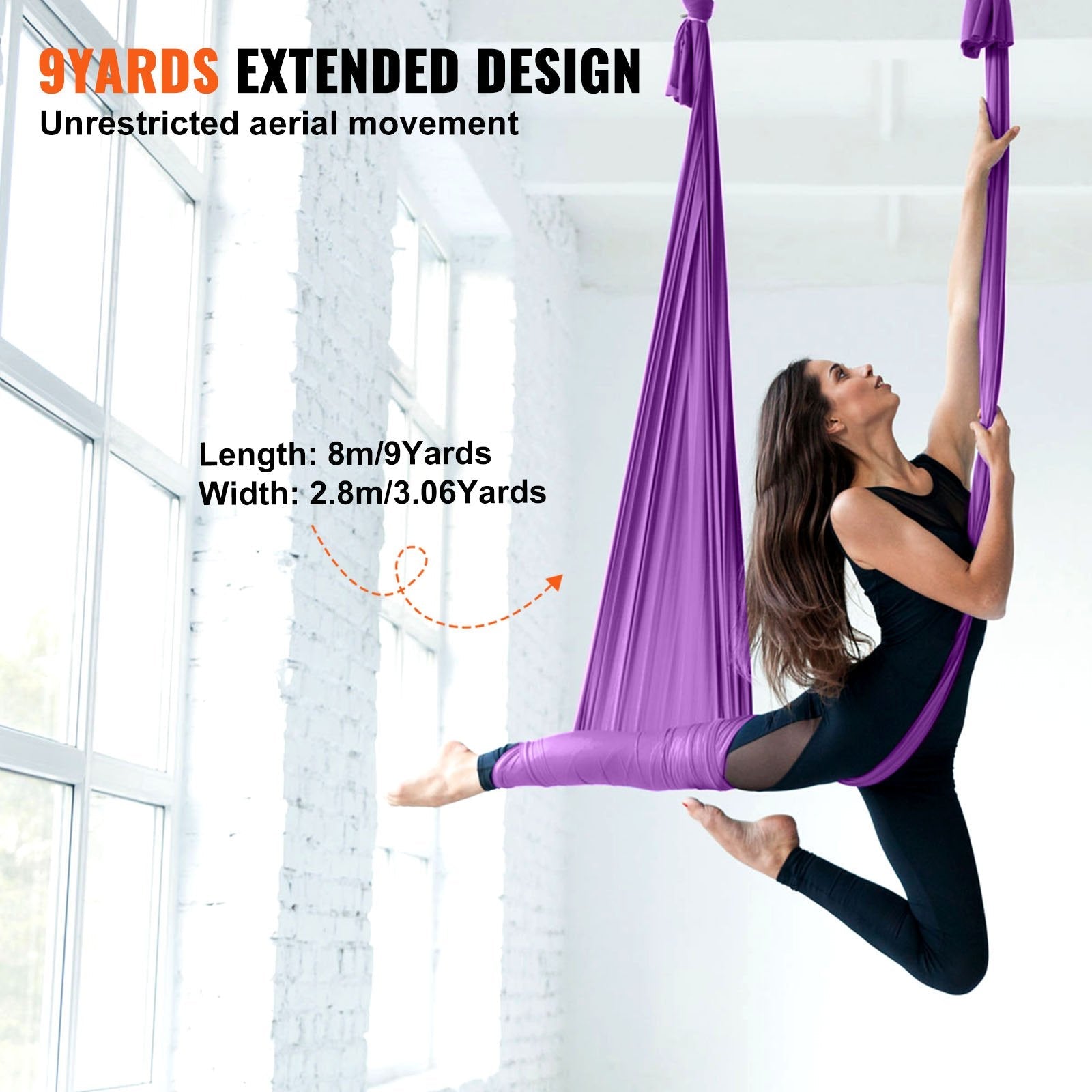 VEVOR Aerial Silk & Yoga Swing, 8.7 Yards, Aerial Yoga Hammock Kit with 100gsm Nylon Fabric, Full Rigging Hardware & Easy Set-up Guide, Antigravity Flying for All Levels Fitness Bodybuilding, Purple