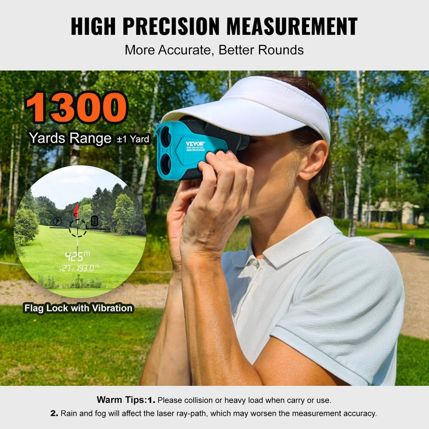 VEVOR Golf Rangefinder, 1300 Yards Laser Golfing Hunting Range Finder, 6X Magnification Distance Measuring, Golfing Accessory with External Magnet Mount, High-Precision Flag Lock, Slope, and Batteries