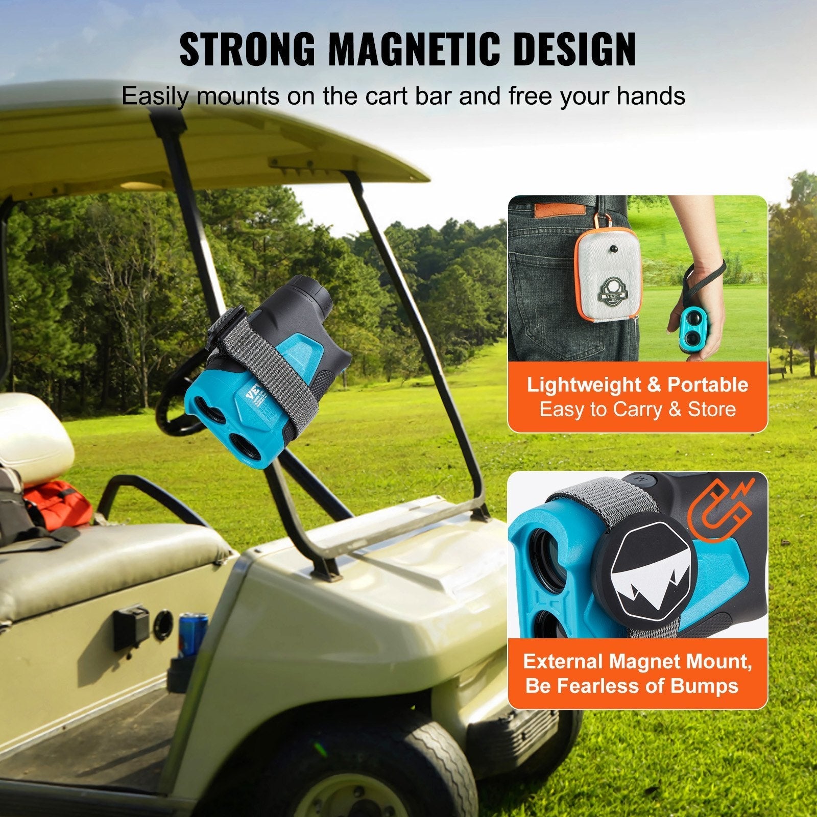 VEVOR Golf Rangefinder, 1300 Yards Laser Golfing Hunting Range Finder, 6X Magnification Distance Measuring, Golfing Accessory with External Magnet Mount, High-Precision Flag Lock, Slope, and Batteries