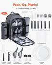 VEVOR Beach Picnic Backpack Bag for 2 Person with Cooler Compartment Grey