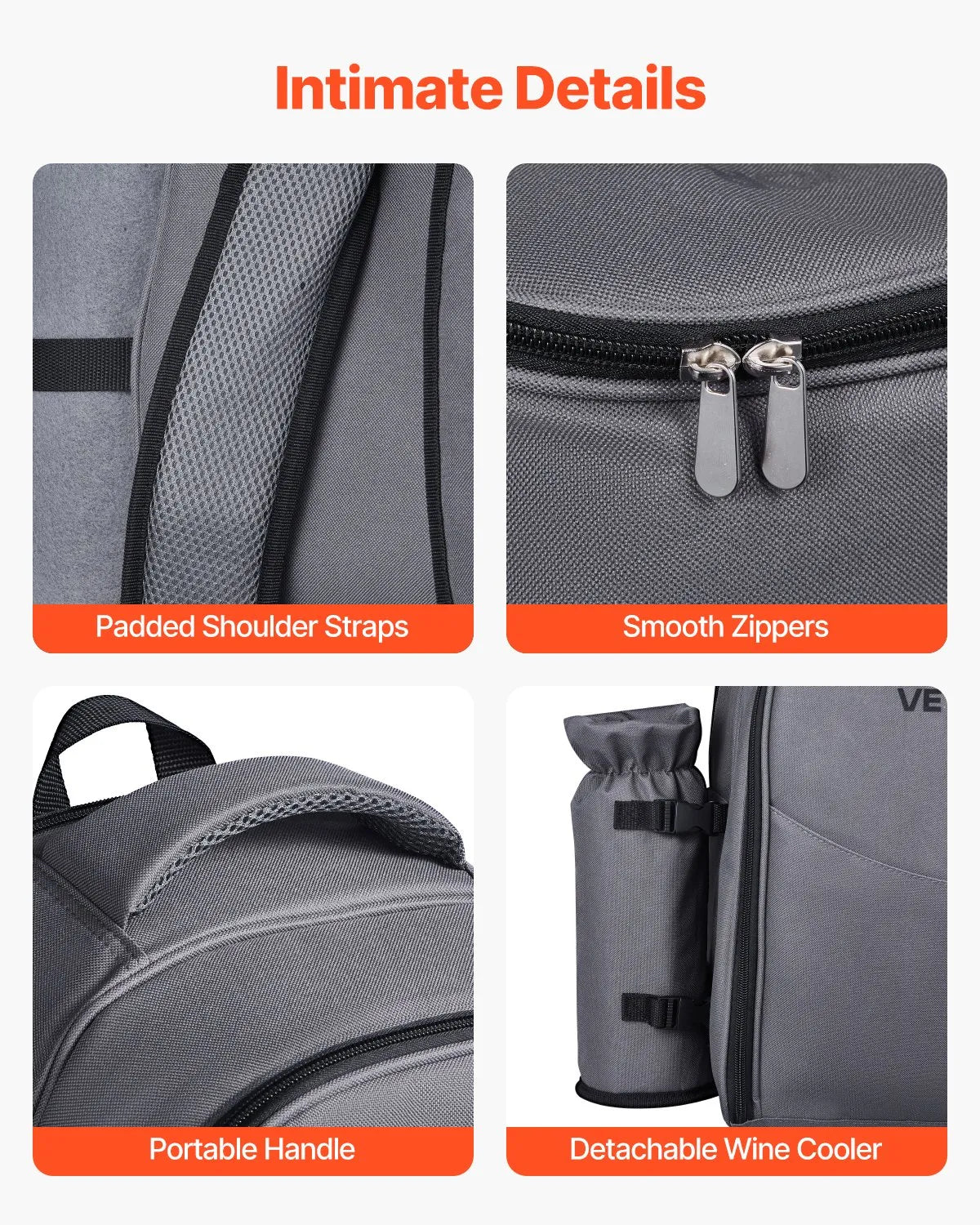 VEVOR Beach Picnic Backpack Bag for 2 Person with Cooler Compartment Grey