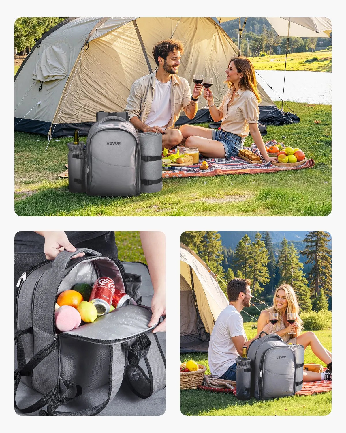 VEVOR Beach Picnic Backpack Bag for 2 Person with Cooler Compartment Grey