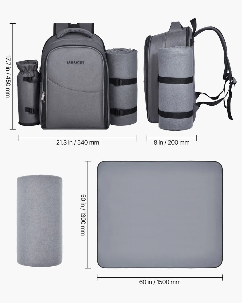 VEVOR Beach Picnic Backpack Bag for 2 Person with Cooler Compartment Grey