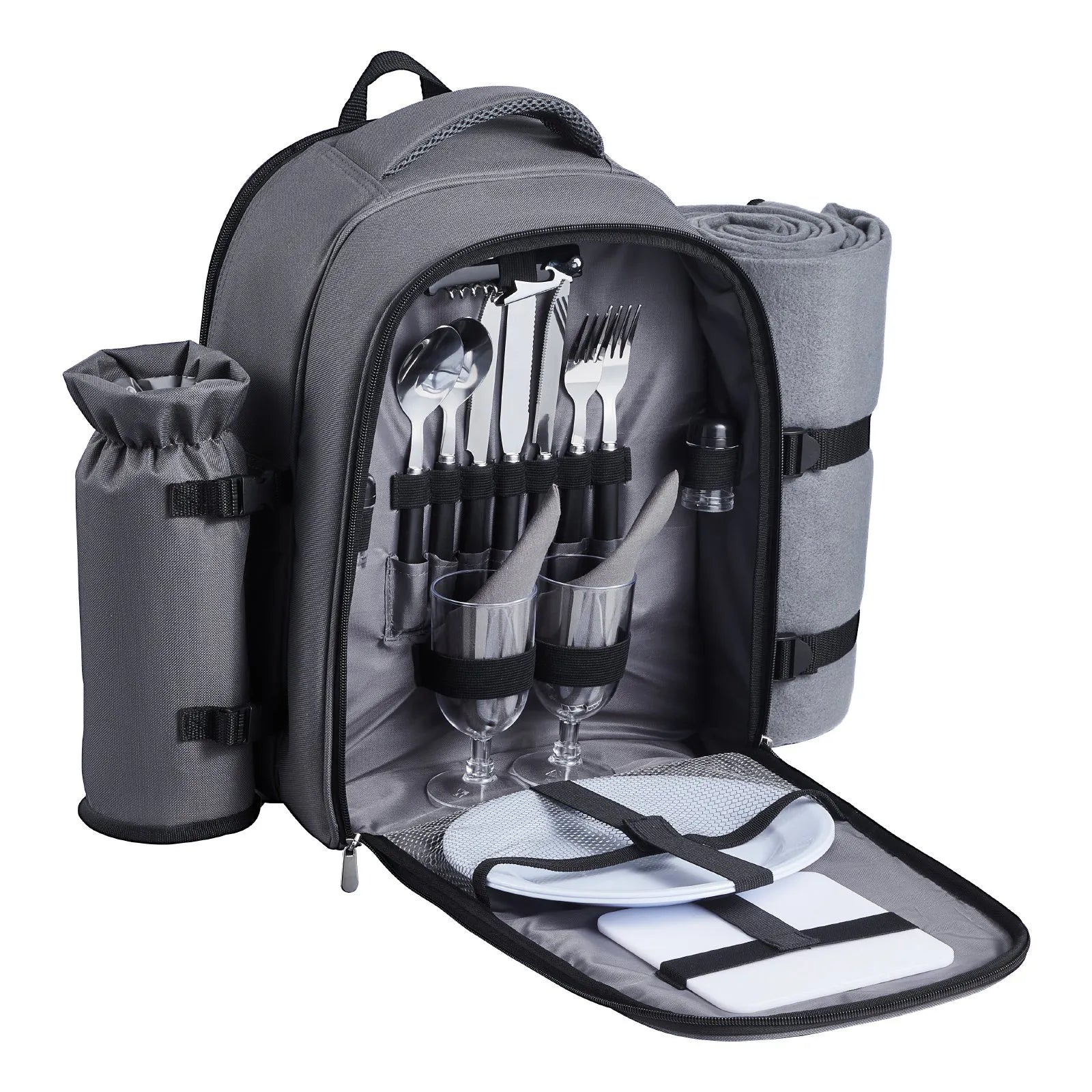 VEVOR Beach Picnic Backpack Bag for 2 Person with Cooler Compartment Grey