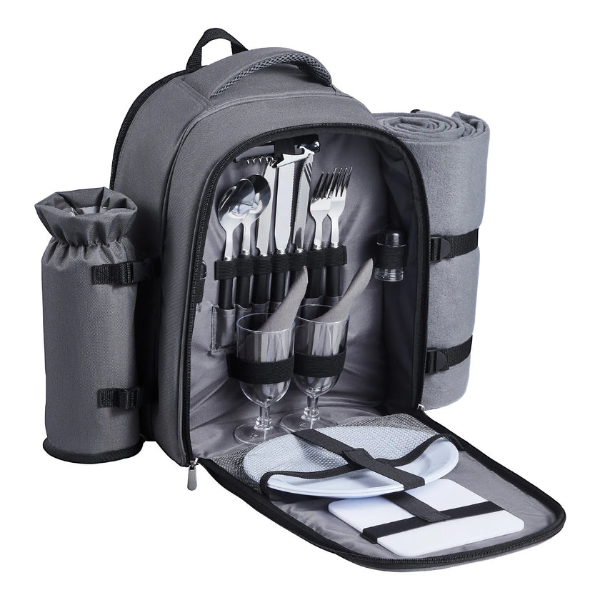 VEVOR Beach Picnic Backpack Bag for 2 Person with Cooler Compartment Grey