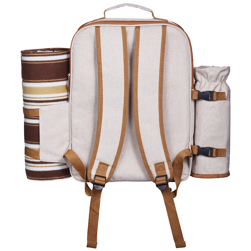 VEVOR Beach Picnic Backpack Bag for 4 Person with Cooler Compartment Blanket