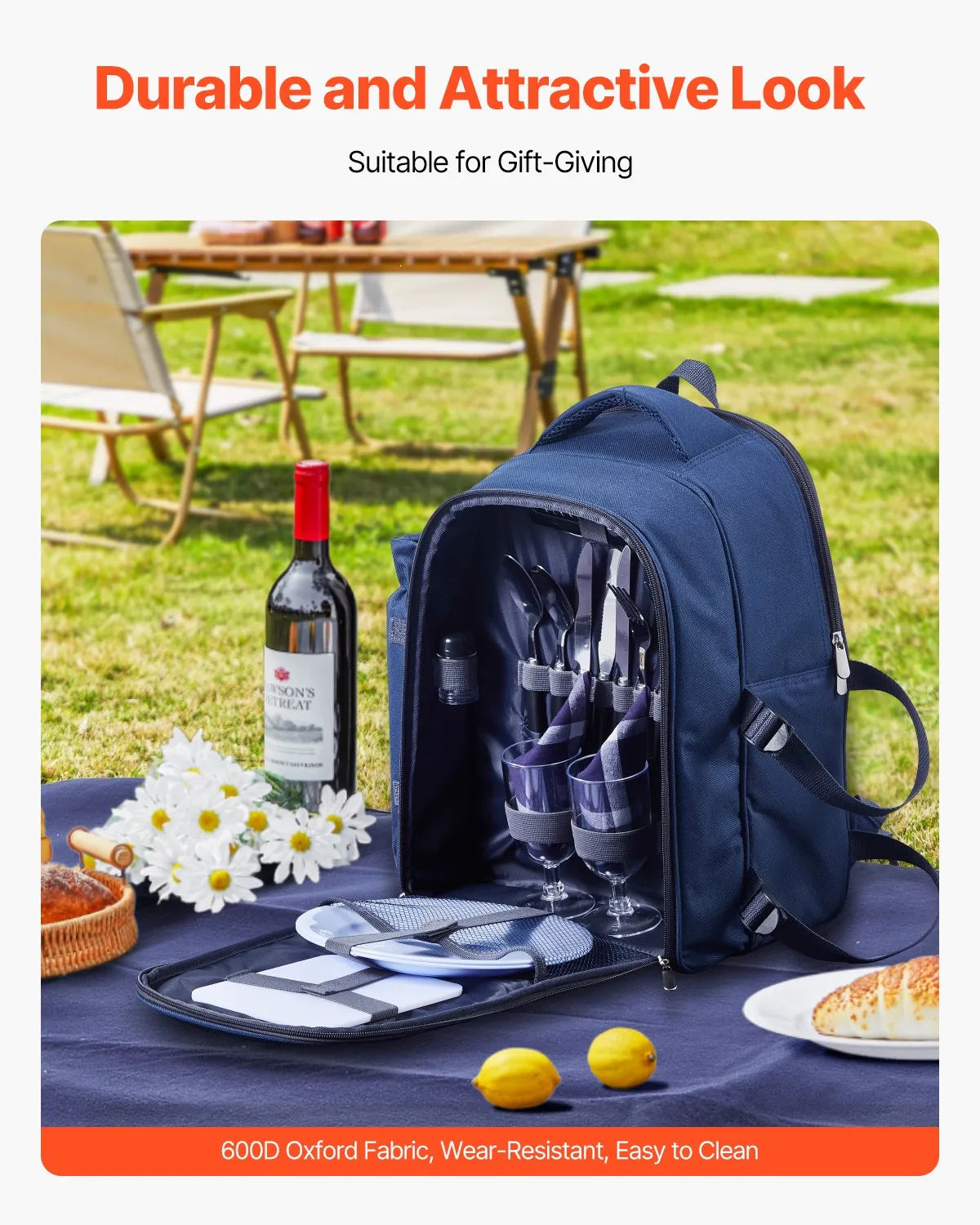 VEVOR Beach Picnic Backpack Bag for 2 Person with Cooler Compartment Navy Blue