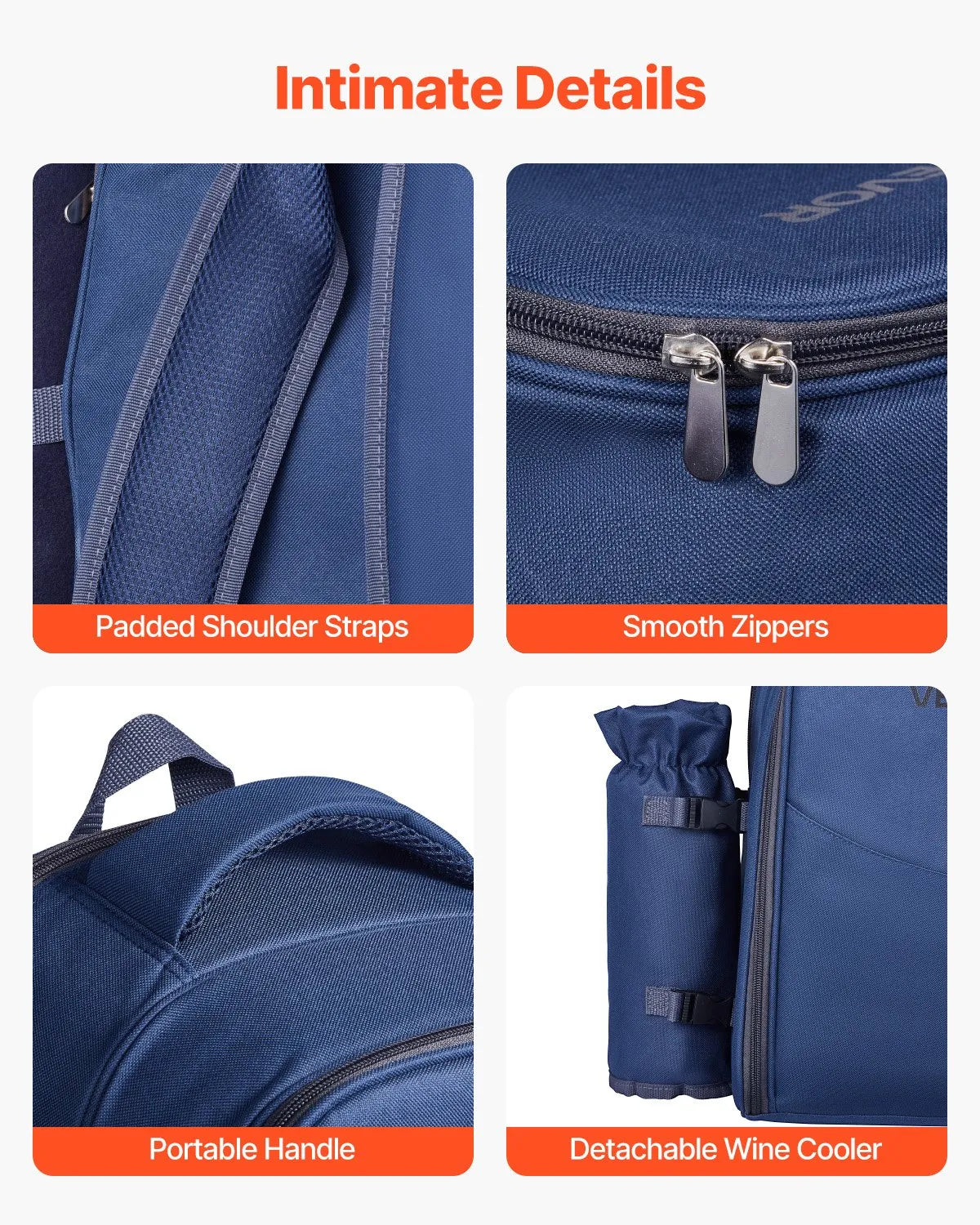 VEVOR Beach Picnic Backpack Bag for 2 Person with Cooler Compartment Navy Blue