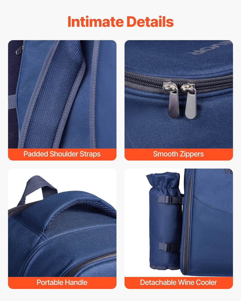 VEVOR Beach Picnic Backpack Bag for 2 Person with Cooler Compartment Navy Blue